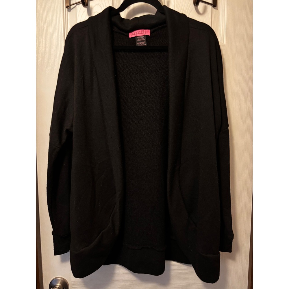 Sugar High Womens Black Open Front Shawl Collar Cardigan Sweater Pockets Large